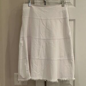 Boden White Frayed Denim Knee Length Skirt - Size 12R